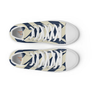 Navy Blue Stripes Canvas Sneakers - Faux Leather Toe - Dipaliz