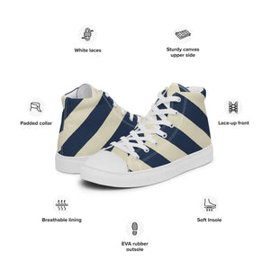 Navy Blue Stripes Canvas Sneakers - Faux Leather Toe - Dipaliz