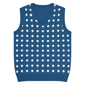 Retro Navy White Polka Dot Knit Vest - Jacquard Detailing - Dipaliz - Vests