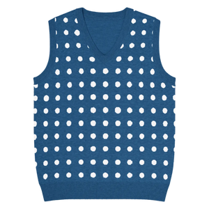 Retro Navy White Polka Dot Knit Vest - Jacquard Detailing - Dipaliz - Vests