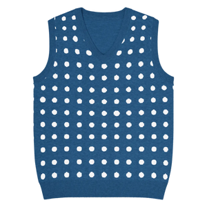 Retro Navy White Polka Dot Knit Vest - Jacquard Detailing - Dipaliz - Vests