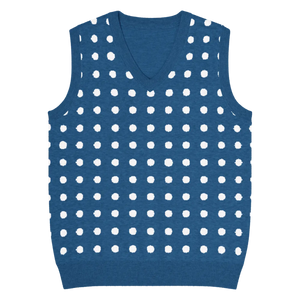 Retro Navy White Polka Dot Knit Vest - Jacquard Detailing - Dipaliz - Vests