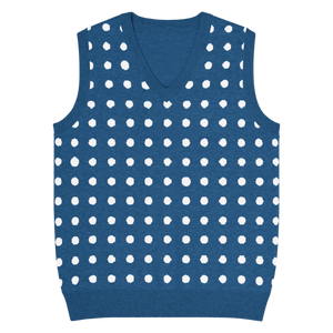 Retro Navy White Polka Dot Knit Vest - Jacquard Detailing - Dipaliz - Vests