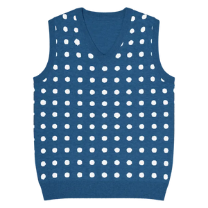 White Polka Dot Knit Vest - Retro Navy Style - Dipaliz - Xl - Vests