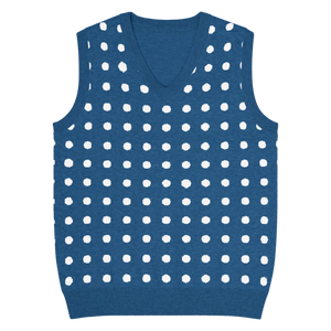 Retro Navy White Polka Dot Knit Vest - Jacquard Detailing - Dipaliz - Vests
