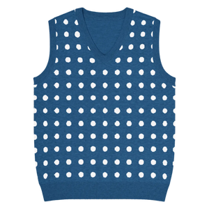 Retro Navy White Polka Dot Knit Vest - Jacquard Detailing - Dipaliz - Vests