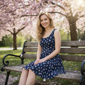 Navy Floral Skater – Organic Cotton Mini - Dipaliz - Dresses