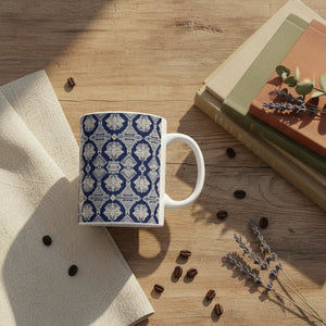 DipaliZ Navy Geometric ceramic mug with tribal-inspired banded pattern