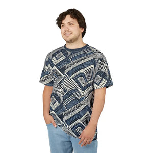 Navy Geometric Unisex Cut & Sew Tee - All Over Print - Dipaliz - White Stitching / 4 Oz. / s - T-shirts