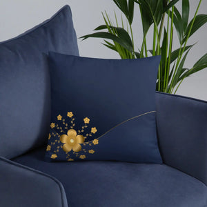 Gold Floral Navy Blue Throw Pillow – 18x18 - Dipaliz - Pillows