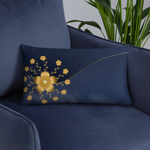 Gold Floral Navy Blue Throw Pillow – 18x18 - Dipaliz - Pillows