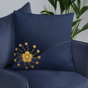 Gold Floral Navy Blue Throw Pillow – 18x18 - Dipaliz - Pillows