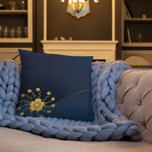 Gold Floral Navy Blue Throw Pillow – 18x18 - Dipaliz - Pillows