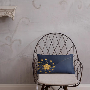 Gold Floral Navy Blue Throw Pillow – 18x18 - Dipaliz - Pillows