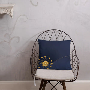 Gold Floral Navy Blue Throw Pillow – 18x18 - Dipaliz - Pillows