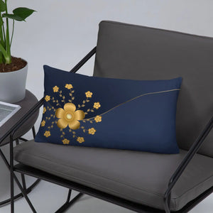 Gold Floral Navy Blue Throw Pillow – 18x18 - Dipaliz - Pillows