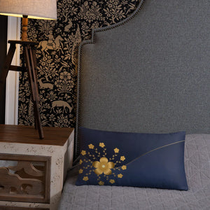 Gold Floral Navy Blue Throw Pillow – 18x18 - Dipaliz - Pillows