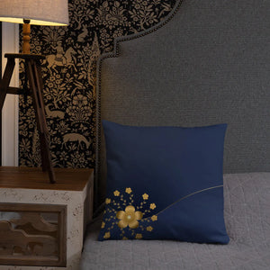 Gold Floral Navy Blue Throw Pillow – 18x18 - Dipaliz - Pillows