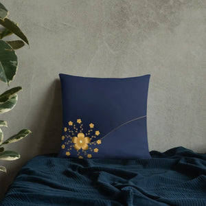 Gold Floral Navy Blue Throw Pillow – 18x18 - Dipaliz - Pillows