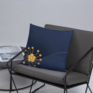 Gold Floral Navy Blue Throw Pillow – 18x18 - Dipaliz - Pillows