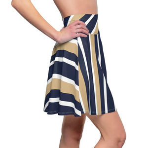 Navy & Gold Striped Skater Skirt, Retro Sway A-line - Skirts