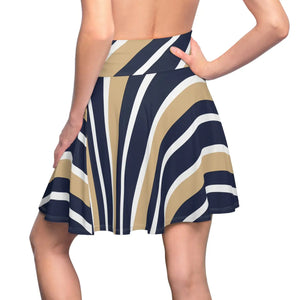Navy & Gold Striped Skater Skirt, Retro Sway A-line - Skirts