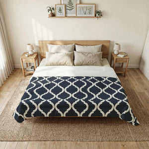 Navy Moroccan Trellis Cotton Comforter - Dipaliz - 104’’ x 88’’ - Home Decor