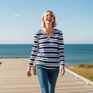Classic Navy Stripe Long Sleeve Shirt - Coastal Style - Dipaliz - T-shirts - Xs