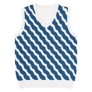 Navy White Diagonal Stripe Knit Vest - Retro Style - Dipaliz - 2xl - Vests