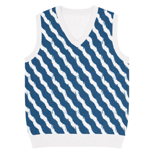 Navy White Diagonal Stripe Knit Vest - Retro Style - Dipaliz - 2xs - Vests