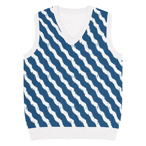 Navy White Diagonal Stripe Knit Vest - Retro Style - Dipaliz - 3xl - Vests