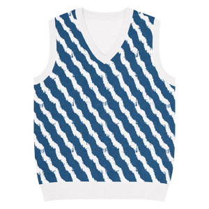 Navy White Diagonal Stripe Knit Vest - Retro Style - Dipaliz - 3xs - Vests