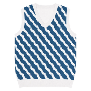 Navy White Diagonal Stripe Knit Vest - Retro Style - Dipaliz - l - Vests