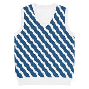 Retro Knit Vest - Stunning White Diagonal Stripe - Dipaliz - Vests