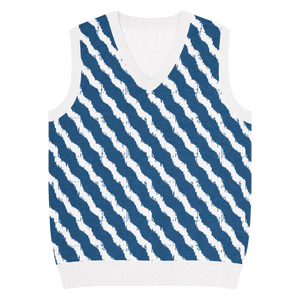 Navy White Diagonal Stripe Knit Vest - Retro Style - Dipaliz - m - Vests