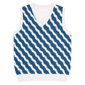 Navy White Diagonal Stripe Knit Vest - Retro Style - Dipaliz - Xl - Vests