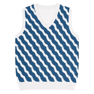 Navy White Diagonal Stripe Knit Vest - Retro Style - Dipaliz - Xs - Vests
