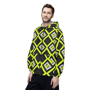 Outerwear - Neon Diamond Grid Windbreaker Jacket - Bold Geometric - Dipaliz