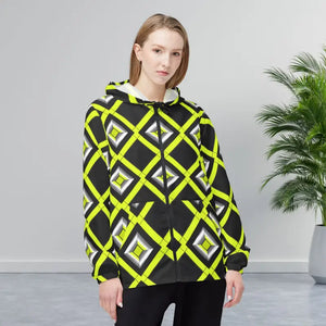 Outerwear - Neon Diamond Grid Windbreaker Jacket - Bold Geometric - Dipaliz Xs