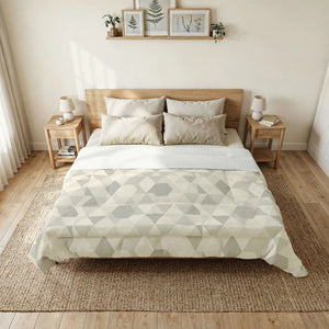 Neutral Geometric Cotton Comforter - Modern Triangle - Dipaliz - 104’’ x 88’’ - Home Decor