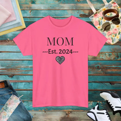 Celebrate New Motherhood with the Mom Heavy Cotton Tee! - Safety Pink / s T-shirt