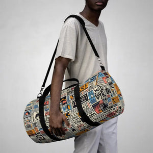 Bags - Bold Newspaper Pattern Oxford Canvas Duffel Bag - Dipaliz Large