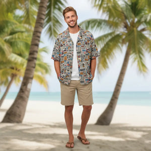Newspaper Style Hawaiian Camp Shirt - Linen Texture - Dipaliz - Shirts - Xs