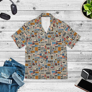 Newspaper Style Hawaiian Camp Shirt - Linen Texture - Dipaliz - Shirts - Xs