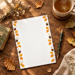 Pinecones with overlapping scales and golden leaves - magnetic notepad by DipaliZ