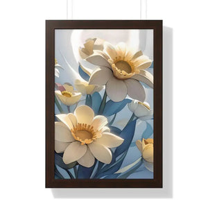 Framed Vertical Poster White Flowers 200gsm Paper Art - Dipaliz - 16″ x 24″ / Walnut - Posters Prints & Visual Artwork