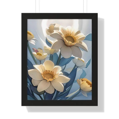 Transform your Space with Blooming White Flowers Framed Poster - 16″ x 20″ / Black