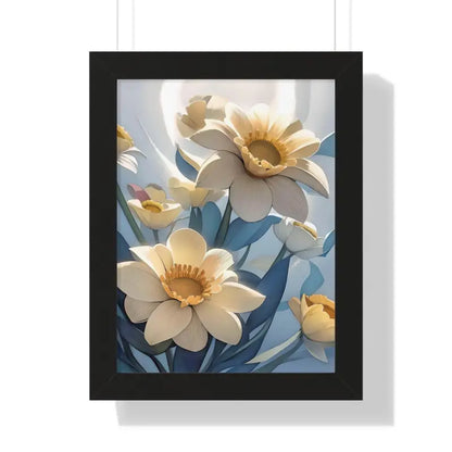 Transform your Space with Blooming White Flowers Framed Poster - 12″ x 16″ / Black