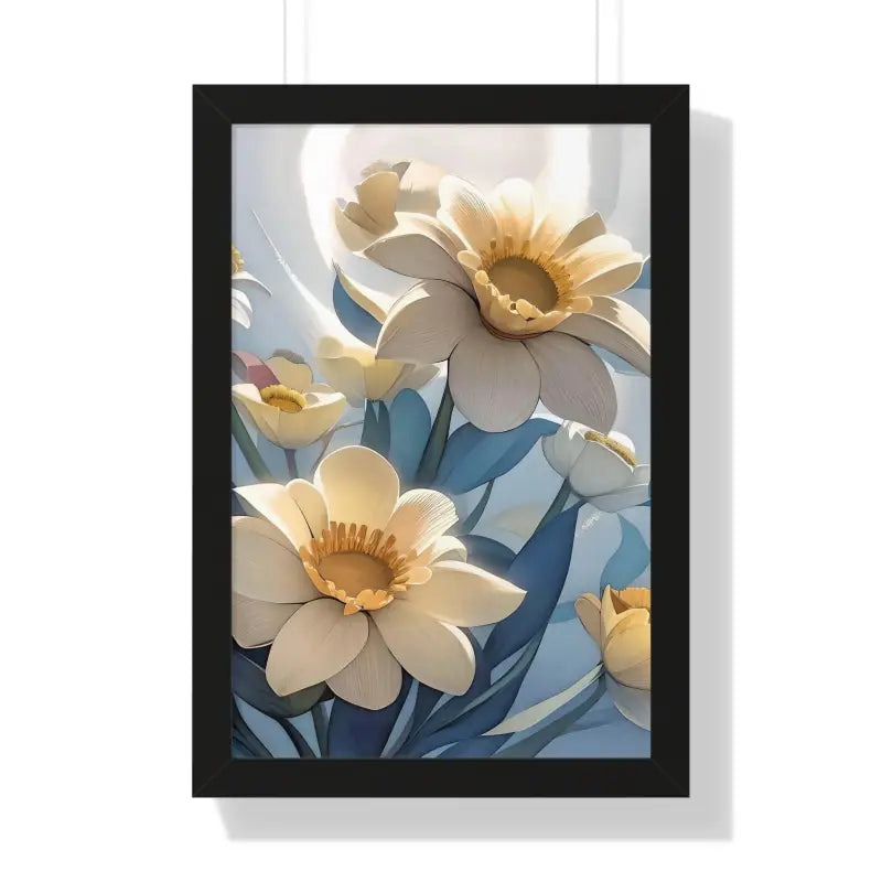 Transform your Space with Blooming White Flowers Framed Poster - 16″ x 24″ / Black