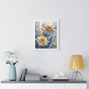 Framed Vertical Poster White Flowers 200gsm Paper Art - Dipaliz - Posters Prints & Visual Artwork
